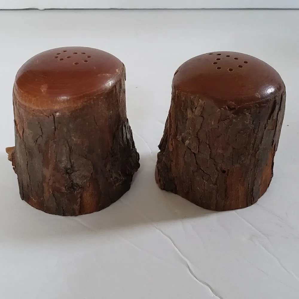 Natural Bark Wood Salt & Pepper Shakers